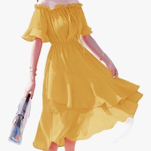 Elegant Yellow Off-Shoulder Dress